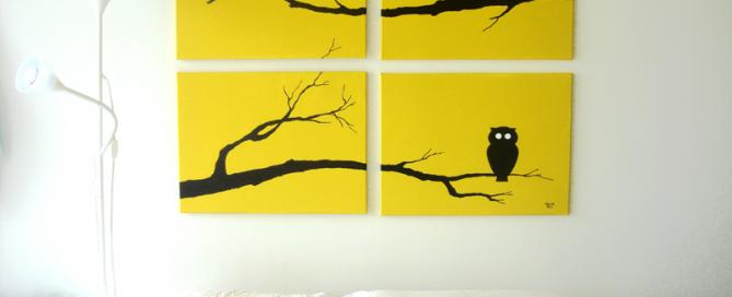 Yellow owls wall art