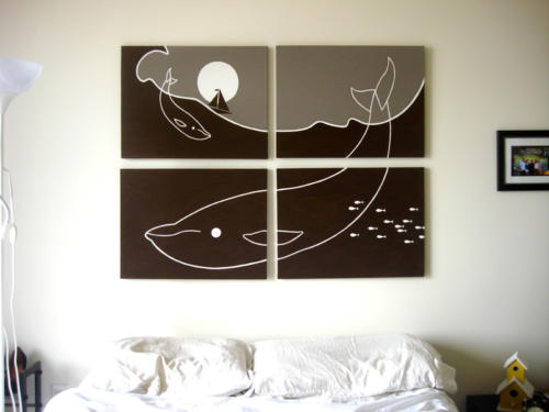 Whales gray modern painting for sale by Ricky Colson