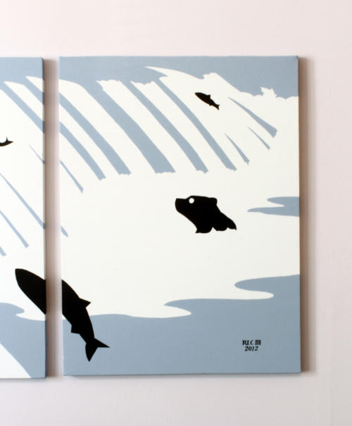 Bear and fish silhouette wall art by Ricky Colson