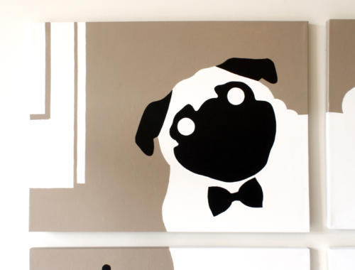 Pug pet dog with bow tie portrait painting for sale by Ricky Colson