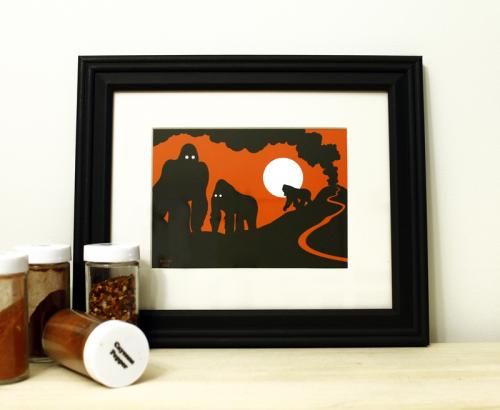 Gorilla orange and black framed art print for sale by Ricky Colson