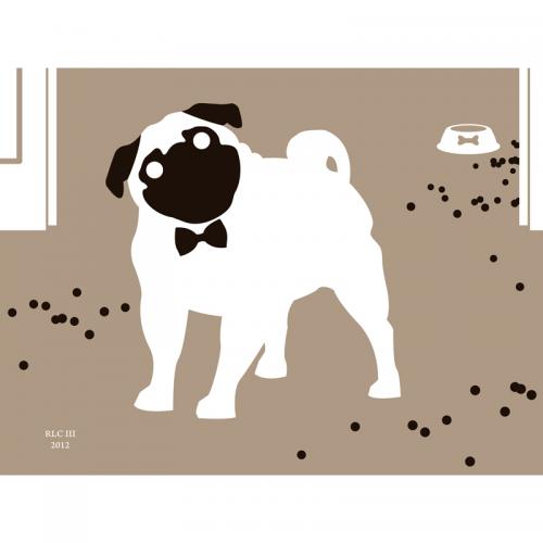 Pug dog with black white bow tie modern silhouette art print for sale by Ricky Colson